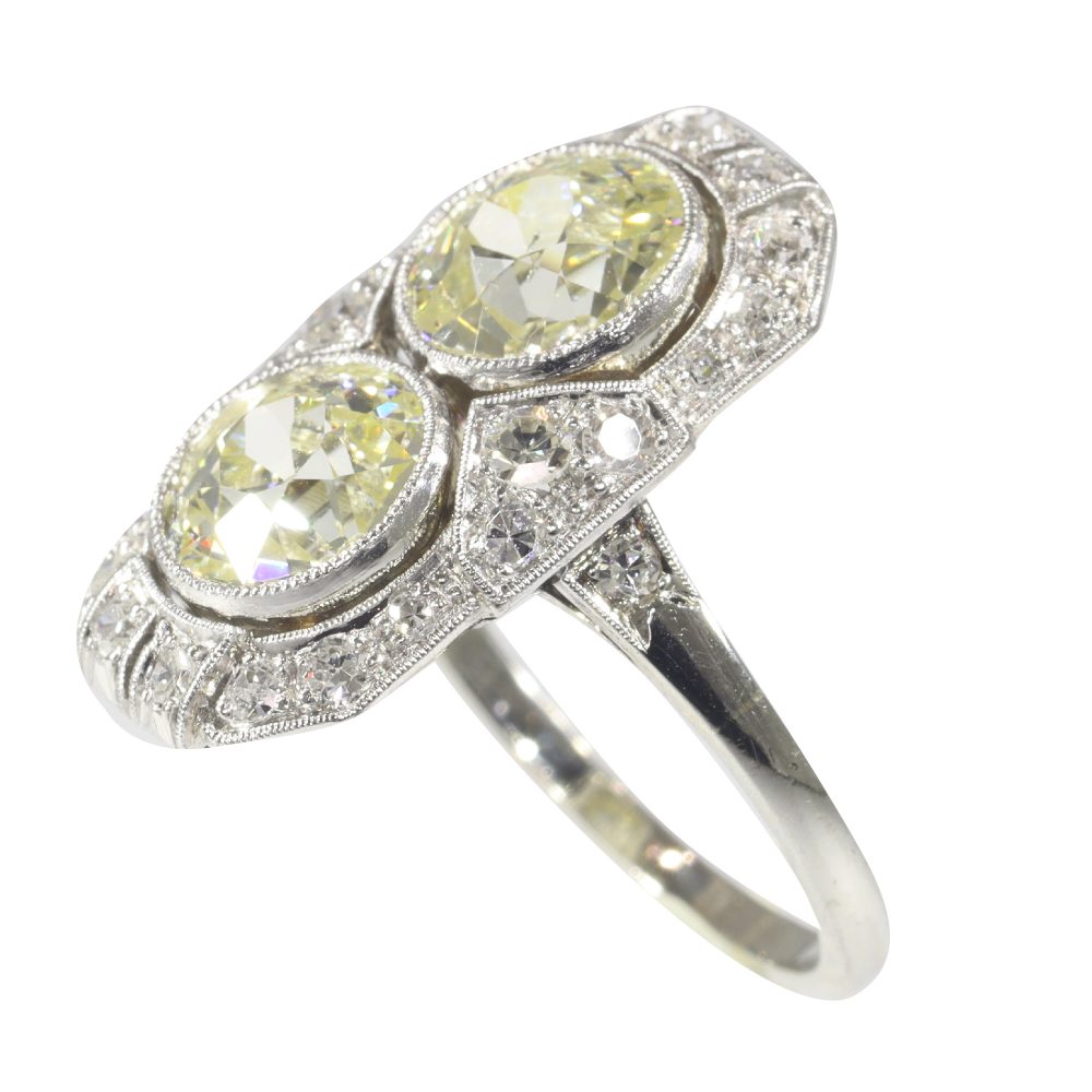 Art Deco Antique 2.70ct Old Mine Cut Diamond Plaque Ring