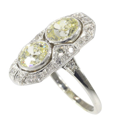 Art Deco Antique 2.70ct Old Mine Cut Diamond Plaque Ring