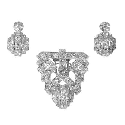 Vintage 5.75ct Diamond Parure Set Brooch and Earrings