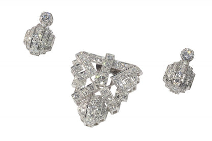 Vintage 5.75ct Diamond Parure Set Brooch and Earrings