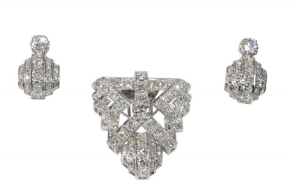 Vintage 5.75ct Diamond Parure Set Brooch and Earrings