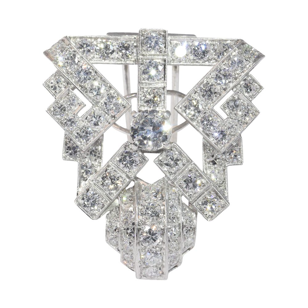 Vintage 5.75ct Diamond Parure Set Brooch and Earrings