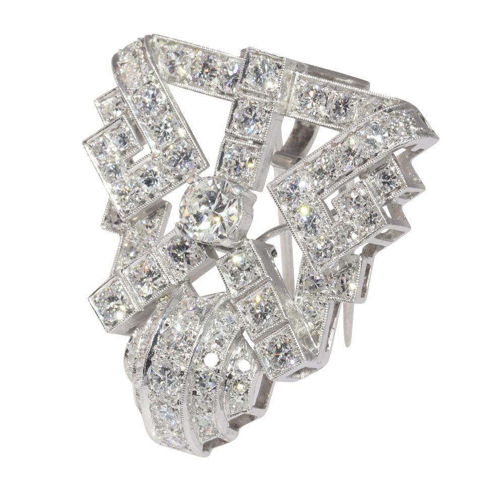 Vintage 5.75ct Diamond Parure Set Brooch and Earrings