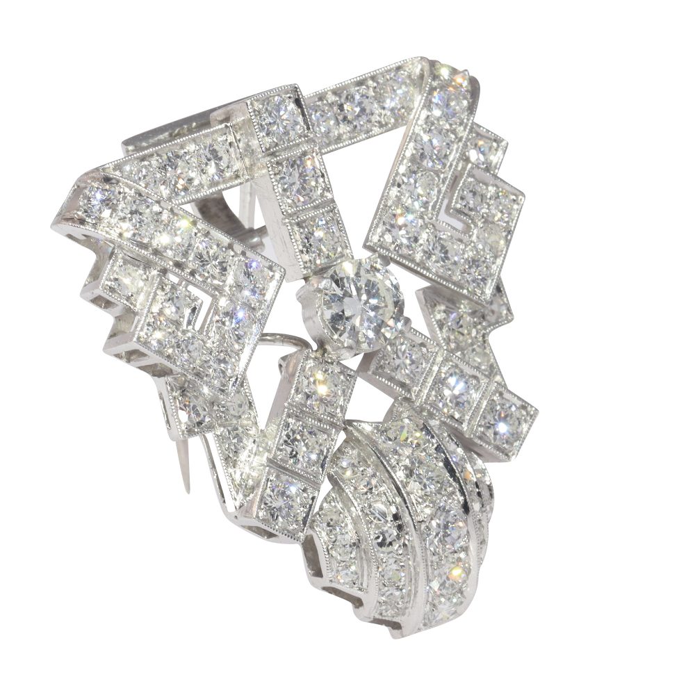 Vintage 5.75ct Diamond Parure Set Brooch and Earrings