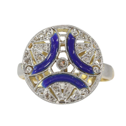 Art Deco Antique Diamond Ring with Blue Enamel