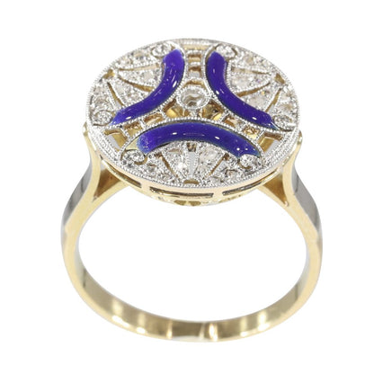 Art Deco Antique Diamond Ring with Blue Enamel