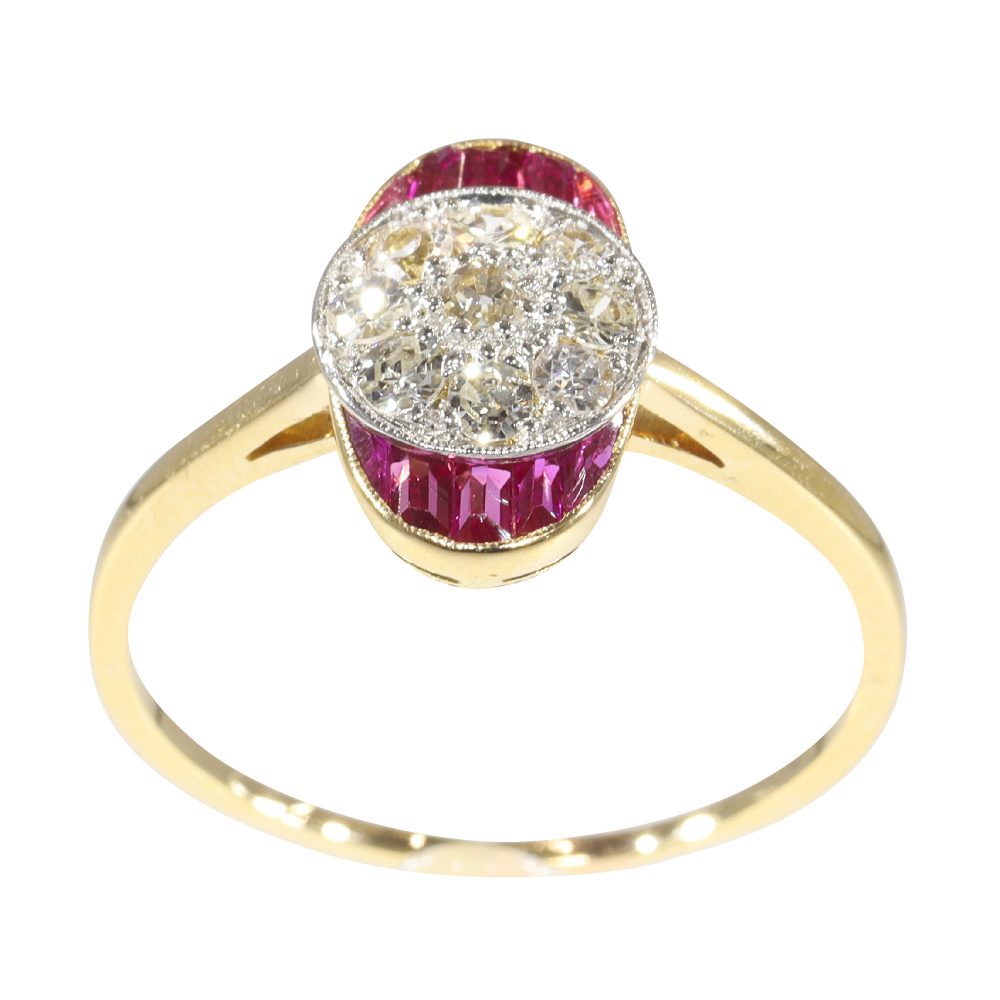 Vintage Oval shape Art Deco ruby and diamond ring