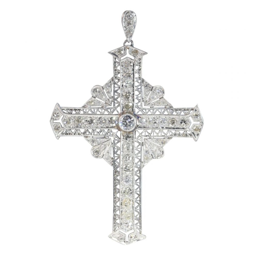 Antique Art Deco 3.40ct Diamond Set Cross Pendant