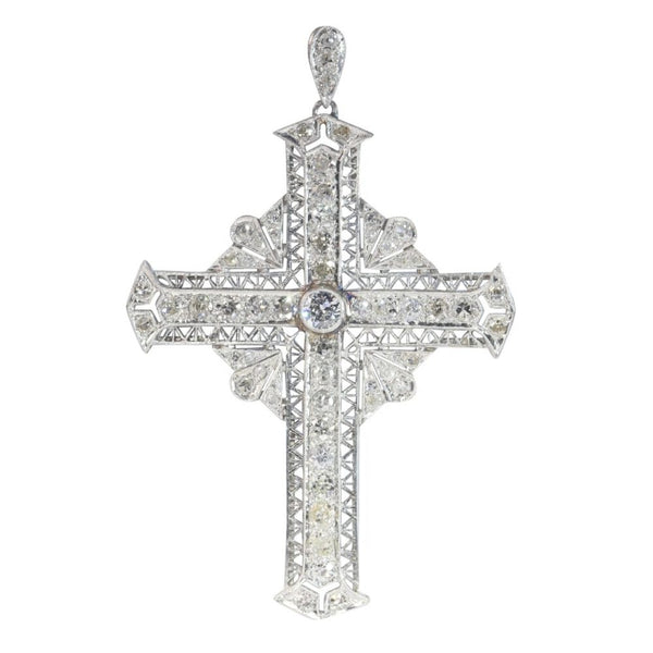 Antique Art Deco 3.40ct Diamond Set Cross Pendant