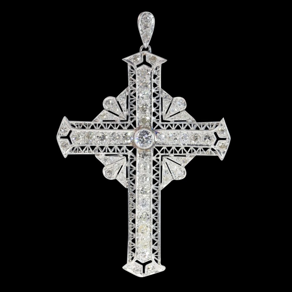 Antique Art Deco 3.40ct Diamond Set Cross Pendant