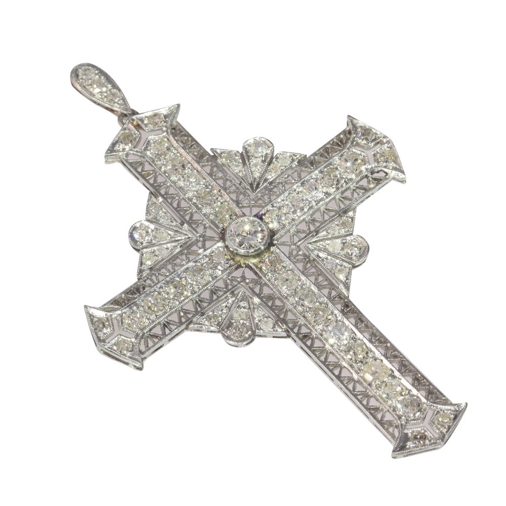Antique Art Deco 3.40ct Diamond Set Cross Pendant