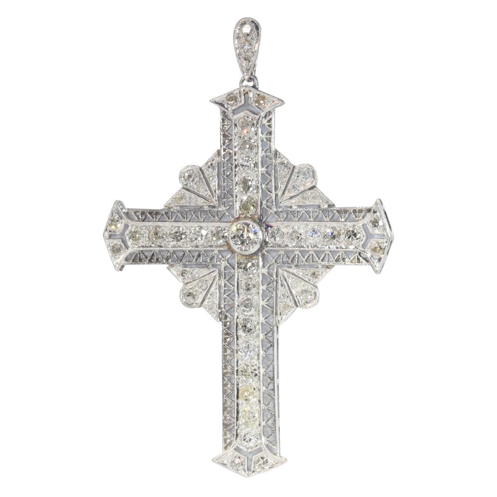 Antique Art Deco 3.40ct Diamond Set Cross Pendant