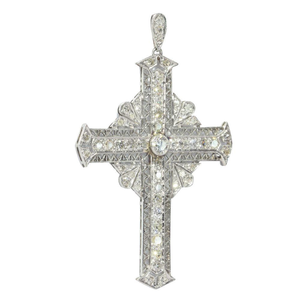 Antique Art Deco 3.40ct Diamond Set Cross Pendant