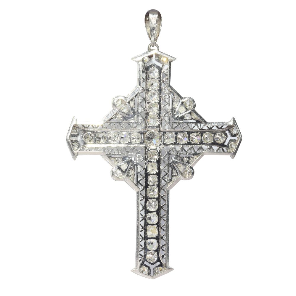 Antique Art Deco 3.40ct Diamond Set Cross Pendant
