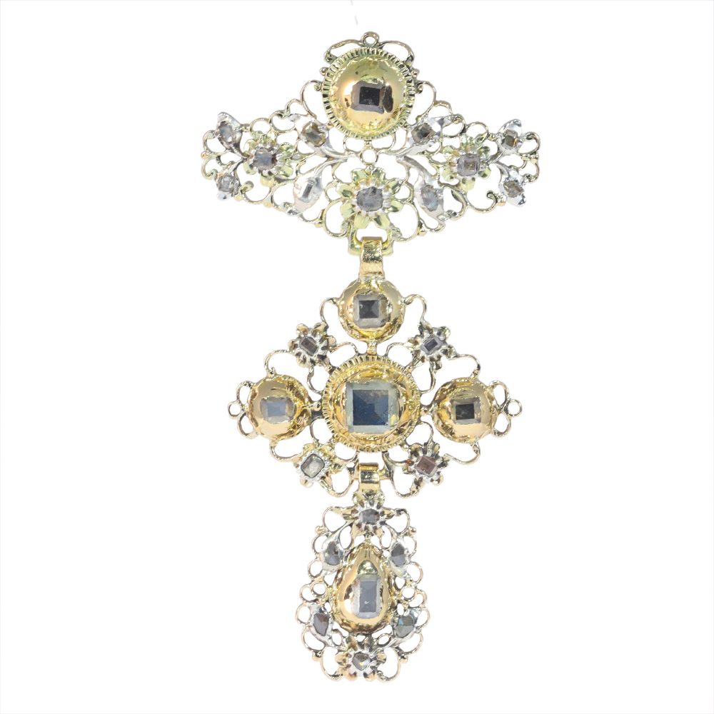 Baroque diamond pendant in gold and silver.