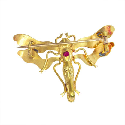 Antique Victorian Ruby Set Dragonfly Brooch