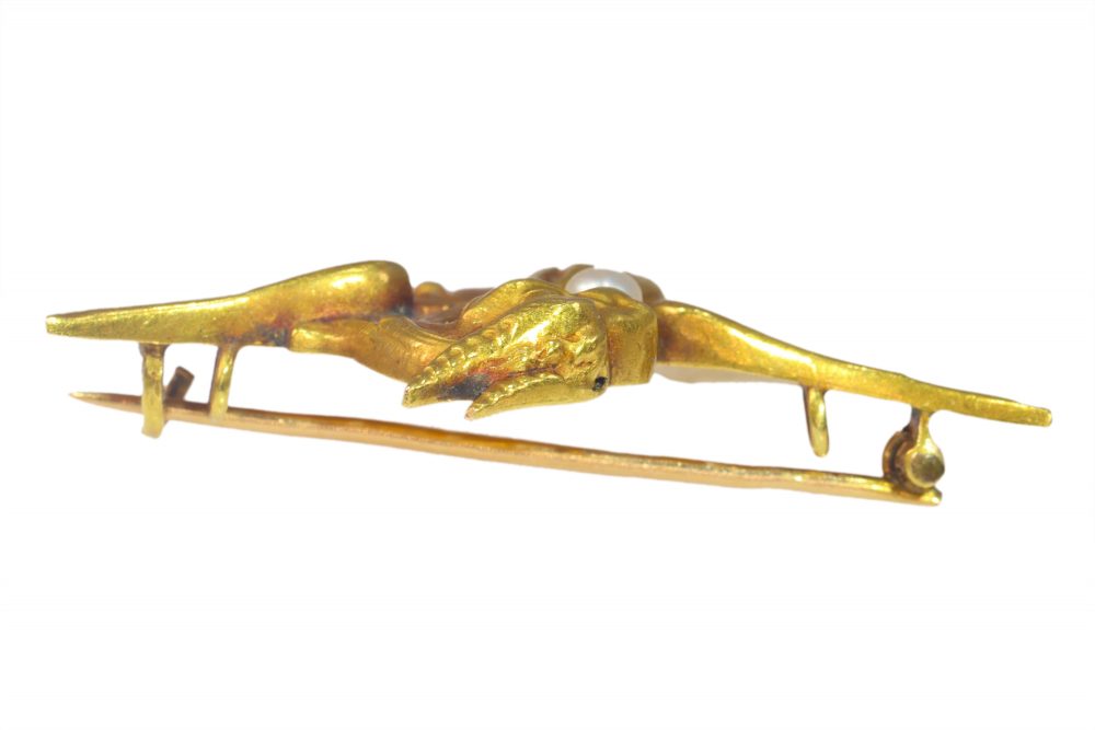 Antique French Gold Griffin Brooch with Pearl