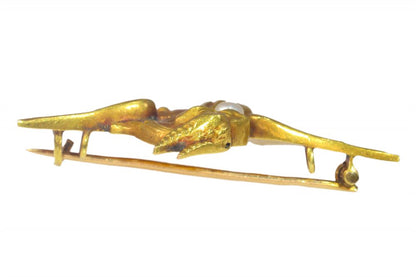 Antique French Gold Griffin Brooch with Pearl