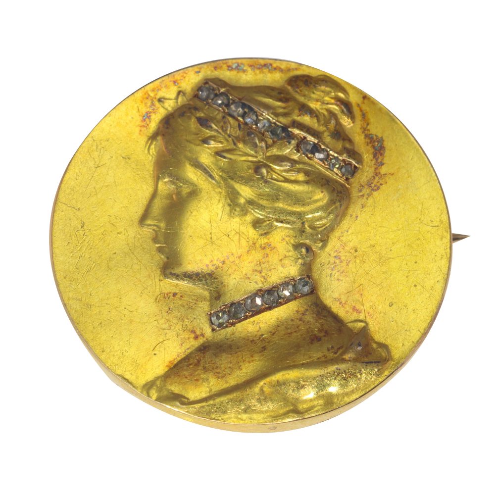 Antique Art Nouveau Diamond Set Gold Brooch