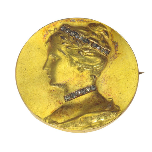 Antique Art Nouveau Diamond Set Gold Brooch