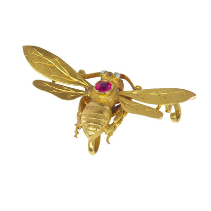 Antique French Ruby and Pearl Bumblebee Brooch