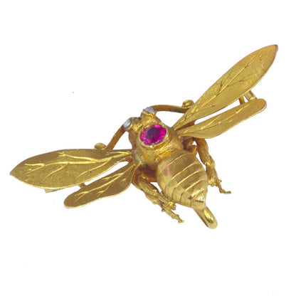 Antique French Ruby and Pearl Bumblebee Brooch