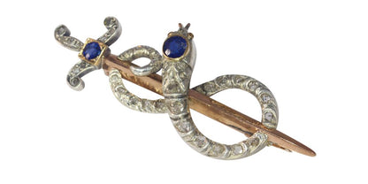 Victorian Sapphire and Diamond Snake and Dagger Brooch