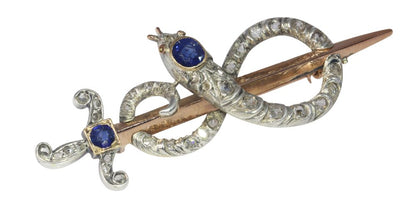 Victorian Sapphire and Diamond Snake and Dagger Brooch