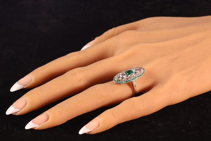 Art Deco Colombian Emerald and Diamond Panel Dress Ring