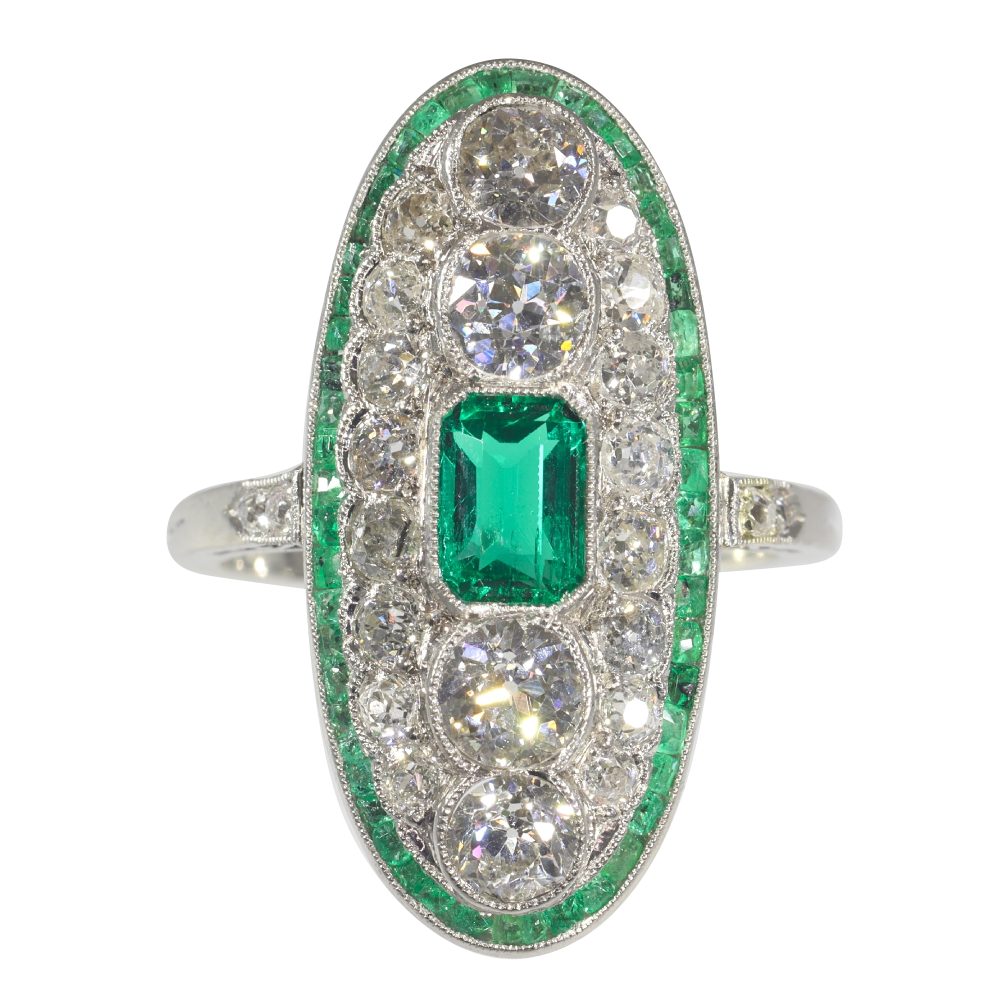Art Deco emerald and diamond ring