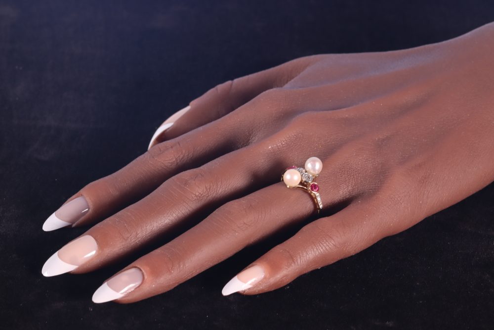 Art Deco Antique Pearl Diamond Ruby Ring