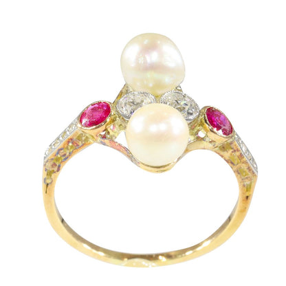 Art Deco Antique Pearl Diamond Ruby Ring