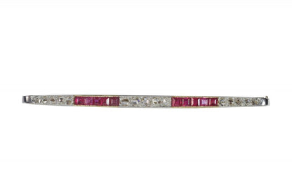 Art Deco Antique Ruby and Diamond Bar Brooch