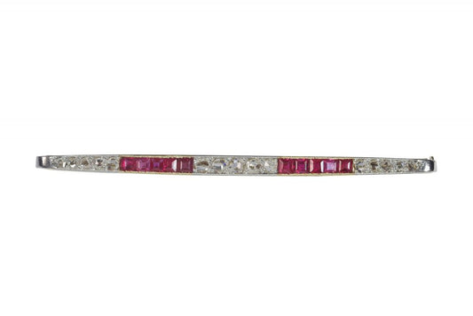 Art Deco Antique Ruby and Diamond Bar Brooch