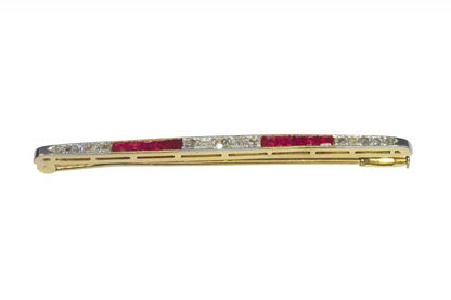 Art Deco Antique Ruby and Diamond Bar Brooch