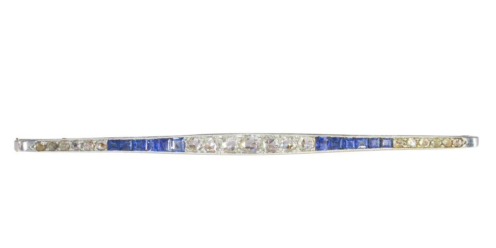 Antique Art Deco Diamond and Sapphire Bar Brooch