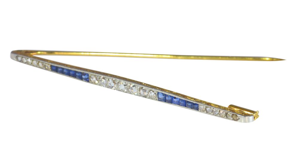 Antique Art Deco Diamond and Sapphire Bar Brooch