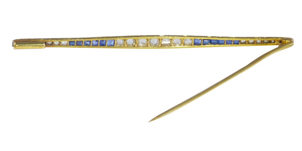 Antique Art Deco Diamond and Sapphire Bar Brooch