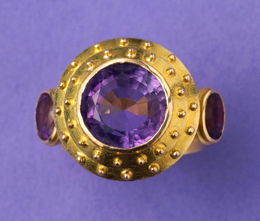 Contemporary Amethyst and 18ct Gold Ring, Signed Jacob de Groes
