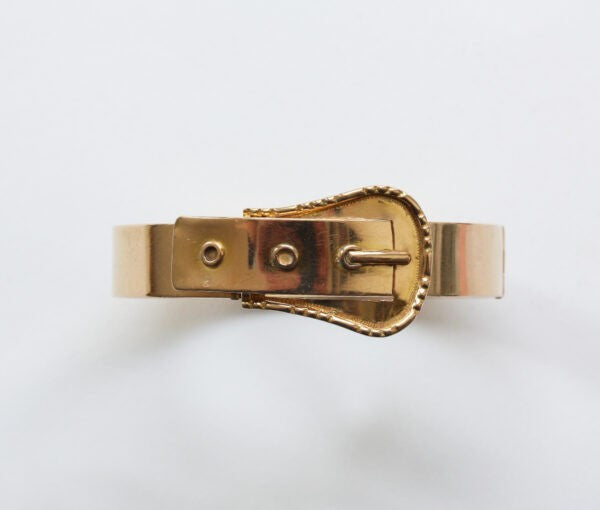 Antique Victorian 18ct Gold Buckle Bracelet; French 19th century gold bracelet with a buckle design, crafted from 18ct yellow gold