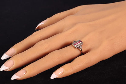 Art Deco Antique Ruby and Diamond Plaque Ring