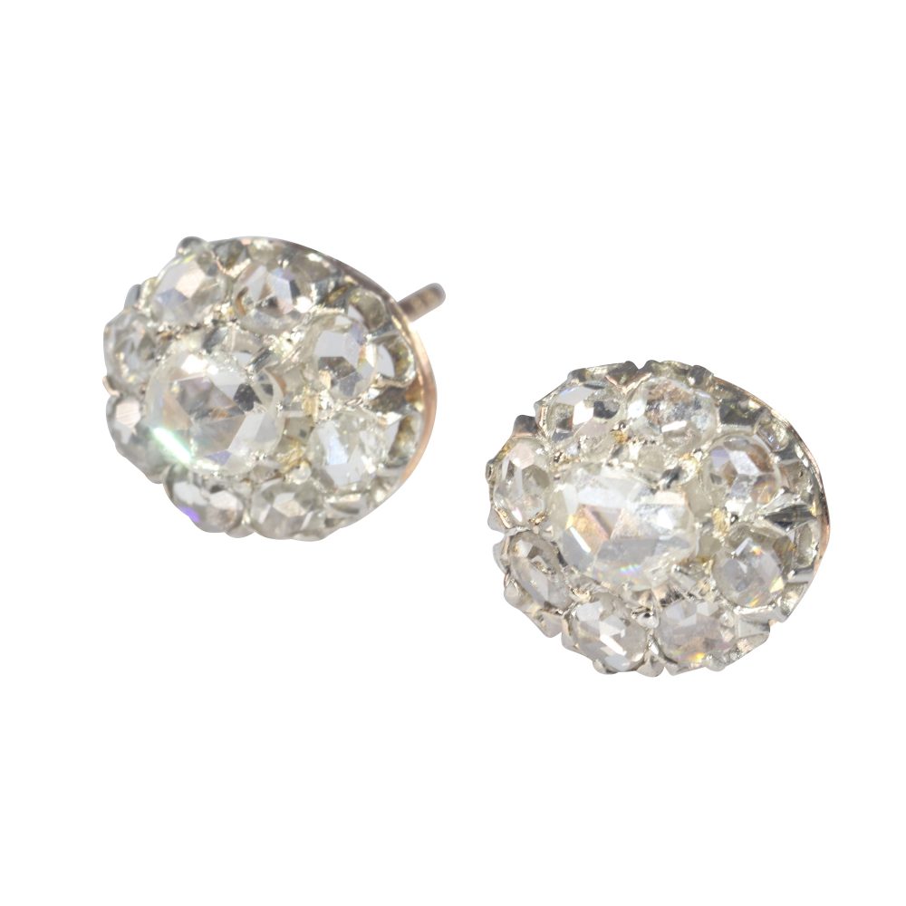 Antique Victorian Rose Cut Diamond Cluster Earrings