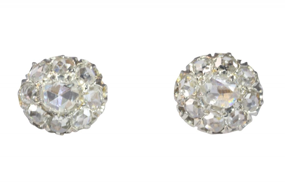 Antique Victorian Rose Cut Diamond Cluster Earrings