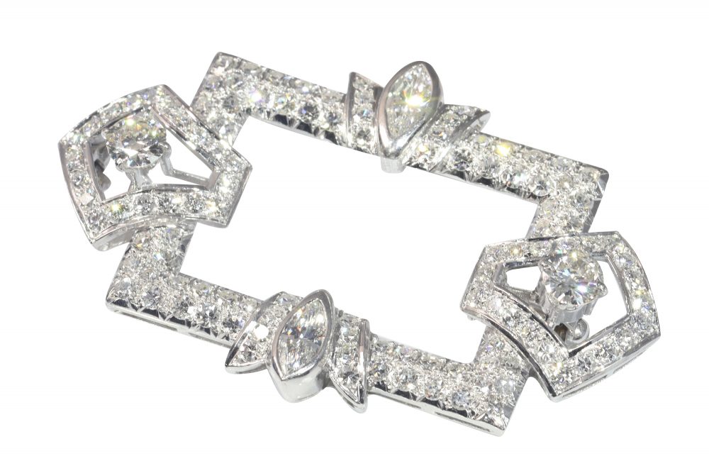 Vintage 4.70ct Diamond Rectangular Brooch