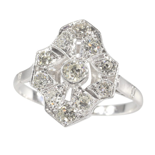 Art Deco Antique 1ct Old Mine Cut Diamond Cluster Ring