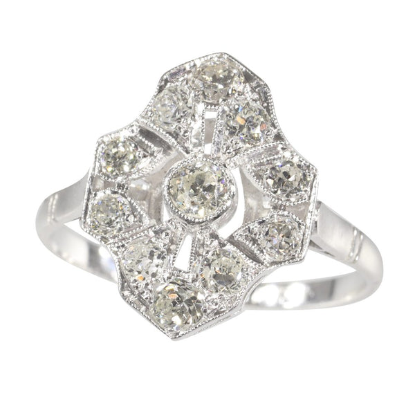 Art Deco Antique 1ct Old Mine Cut Diamond Cluster Ring