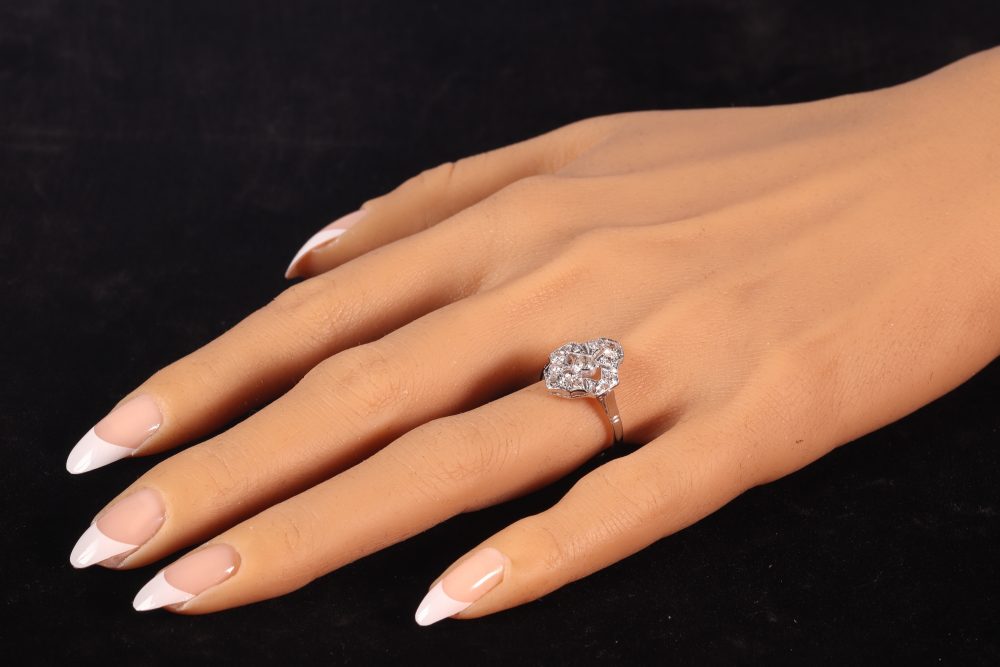 Art Deco Antique 1ct Old Mine Cut Diamond Cluster Ring