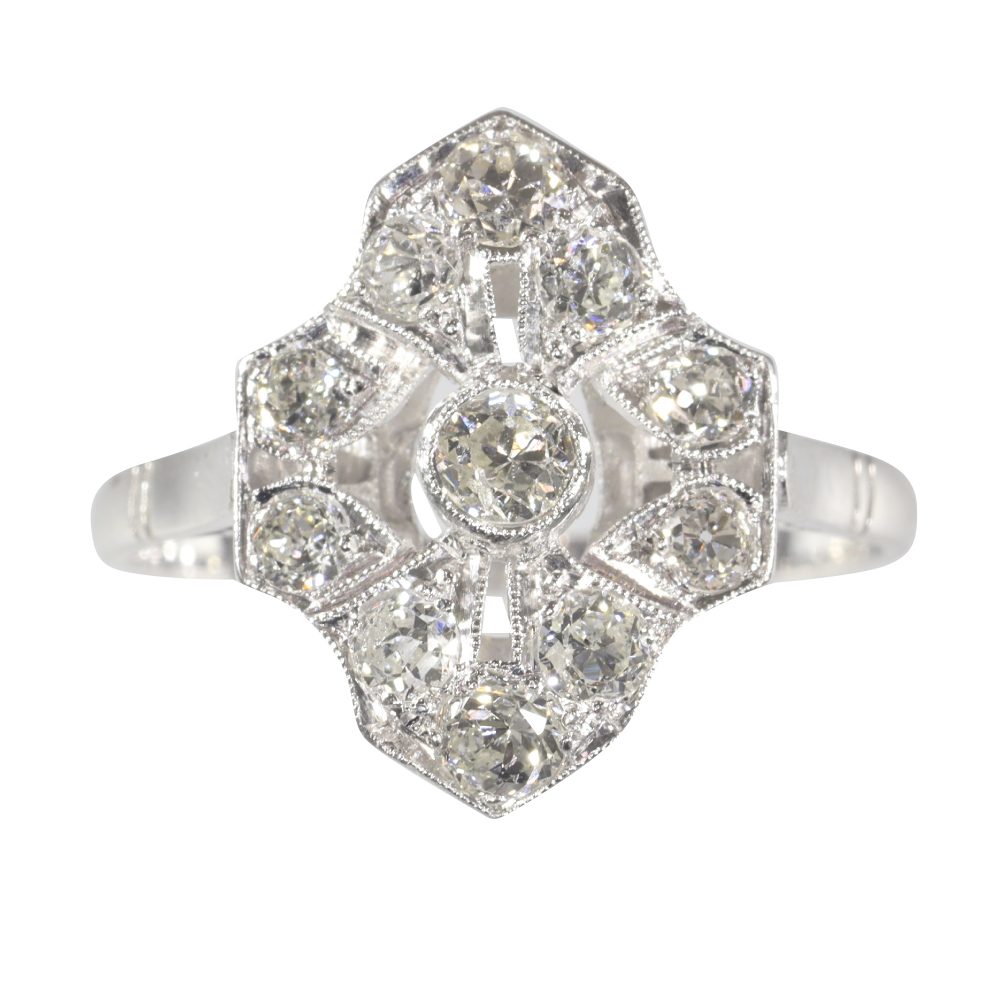 Art Deco Antique 1ct Old Mine Cut Diamond Cluster Ring