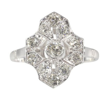 Art Deco Antique 1ct Old Mine Cut Diamond Cluster Ring