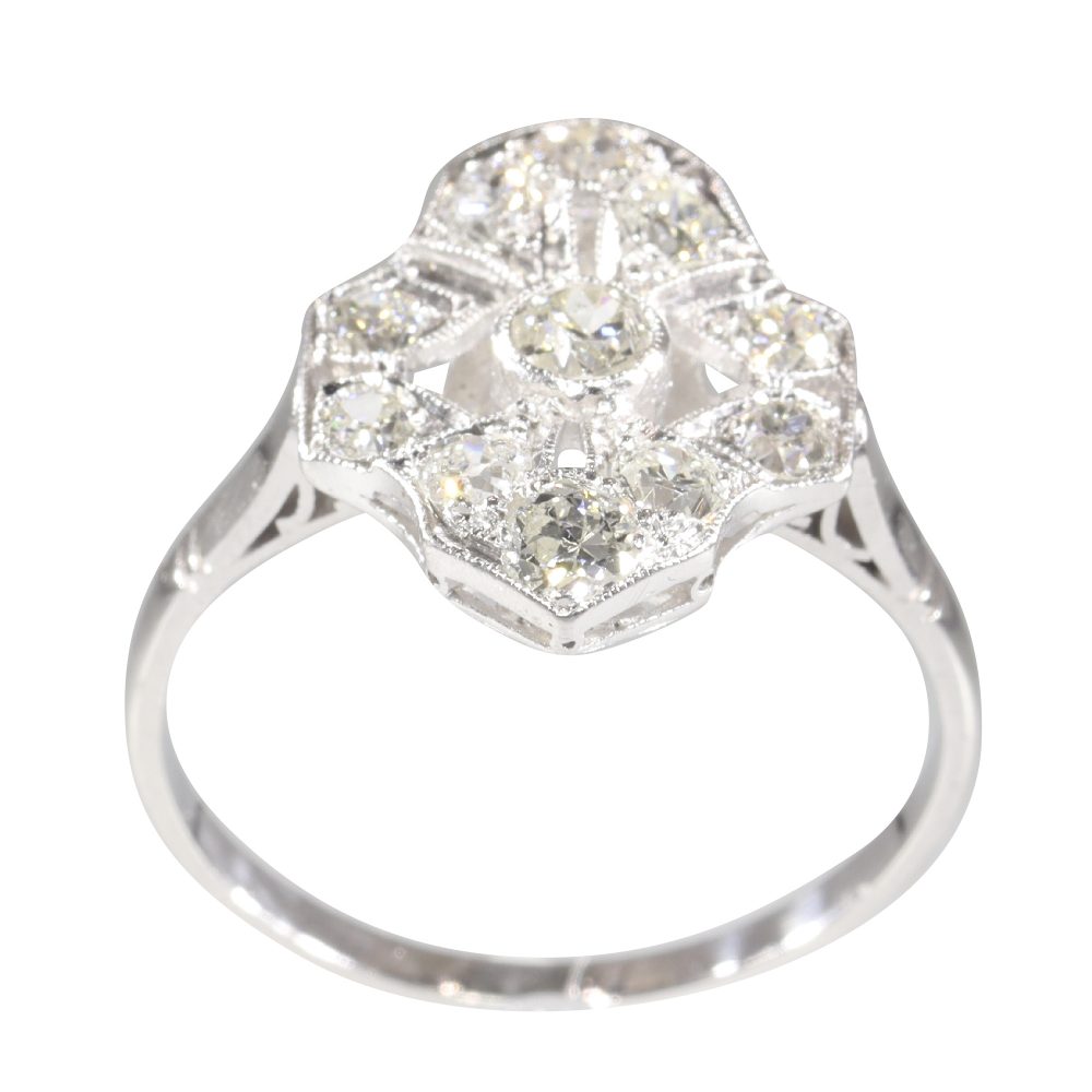 Art Deco Antique 1ct Old Mine Cut Diamond Cluster Ring